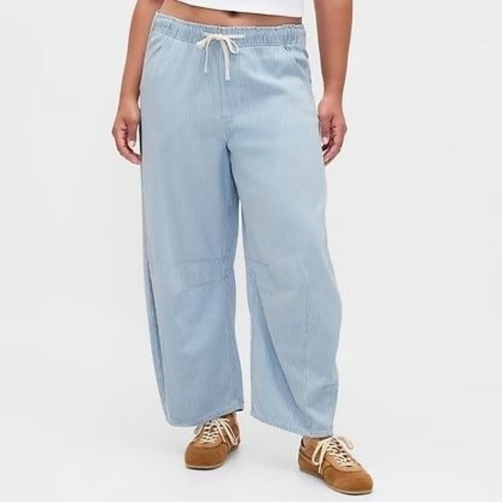 Gap Mid Rise Ultrasoft Denim Easy Blue Railroad Stripe Easy Horseshoe Jeans Xl